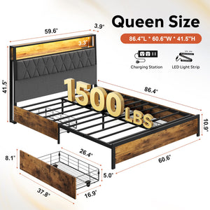 Platform Bed Frame with Storage Drawers & LED Lights