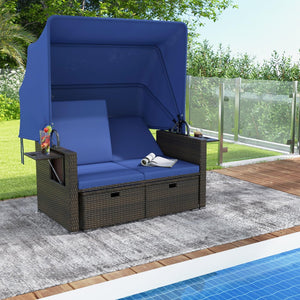 Outdoor Rattan Daybed with Retractable Canopy & Adjustable Backrests