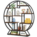 Round Etagere Bookcase with Staggered Shelves, 63" Industrial Bookshelf