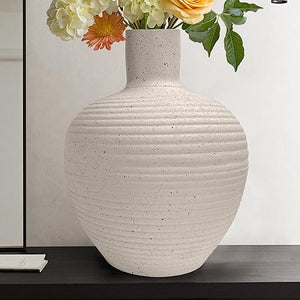 Large Rustic Floor Vase with Groove Texture