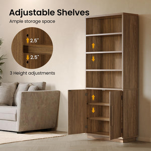 70" Tall Bookcase with Doors & Adjustable Shelves