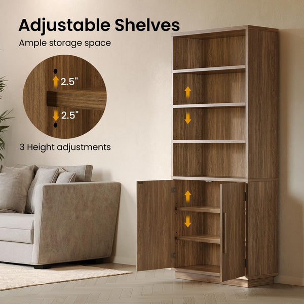 70" Tall Bookcase with Doors & Adjustable Shelves