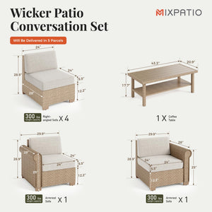 Modular Outdoor Sectional Sofa Set with Cushions and Coffee Table