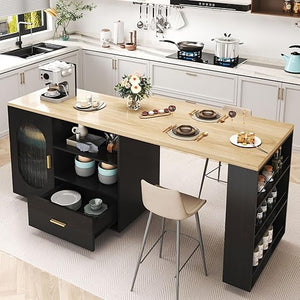 Rolling Kitchen Island with Swivel Table, Storage Cabinet, Drawers & Shelves
