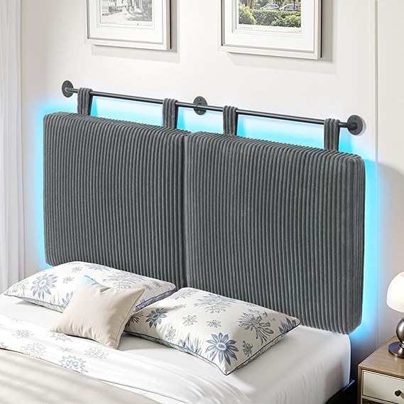 Queen Size Wall-Mounted Upholstered Headboard with RGB LED Lights