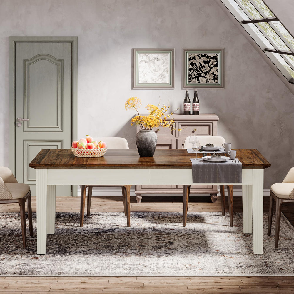 62-Inch Farmhouse Dining Table with Solid Wood Legs
