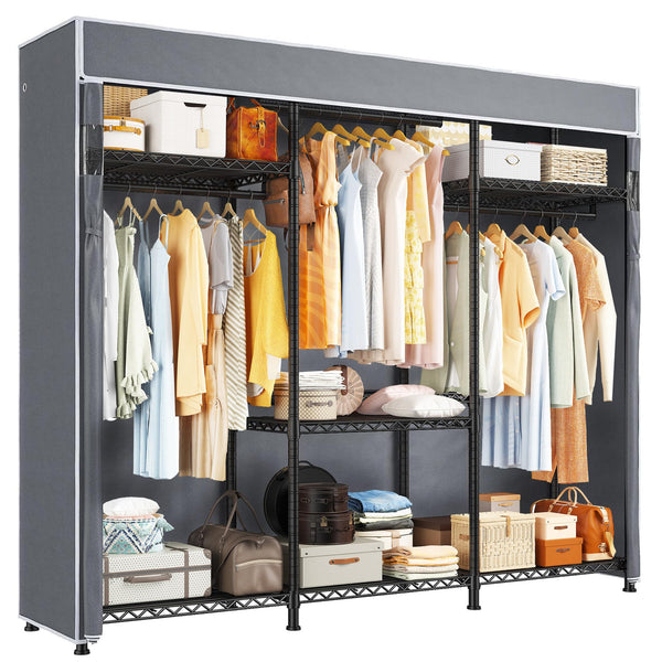Heavy Duty Clothes Rack with Cover & Adjustable Shelves