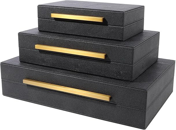 Faux Leather Decorative Boxes with Lids – Set of 3 Nesting Storage Boxes