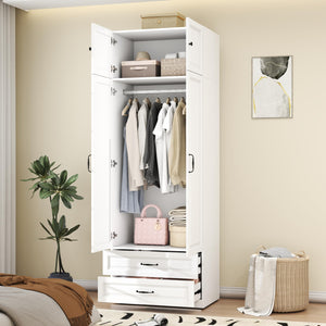Tall Wardrobe Armoire with 2 Doors & 2 Drawers