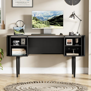 55" Fluted Writing Desk with Sliding Door Storage