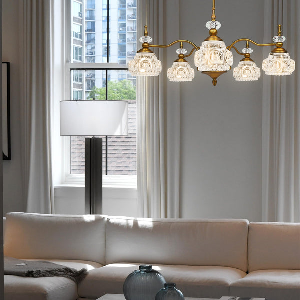 5-Light Vintage Brass Crystal Chandelier