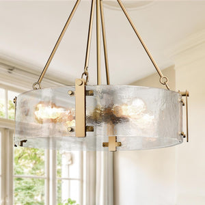 Round Textured Glass Chandelier with Adjustable Hanging Height