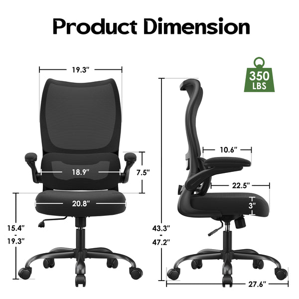 Ergonomic Mesh Office Chair with Lumbar Support & Flip-Up Armrests