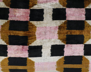 Pink Brown Geometric Silk Velvet Throw Pillow