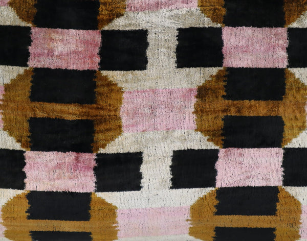 Pink Brown Geometric Silk Velvet Throw Pillow