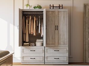 Freestanding Wardrobe Closet with 2 Doors and 2 Drawers – 70" H x 28" W