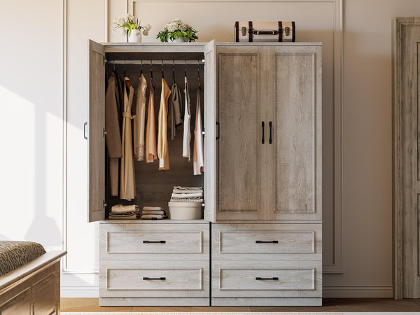 Freestanding Wardrobe Closet with 2 Doors and 2 Drawers – 70" H x 28" W