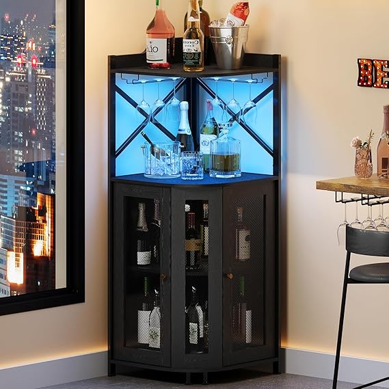 Corner Bar Cabinet with LED Lights