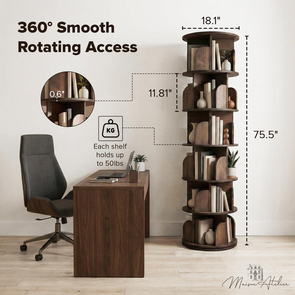 6-Tier Rotating Bookshelf with Lazy Susan Turntable