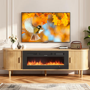 70" Fluted Fireplace TV Stand – Mid Century Modern, Oak & Walnut