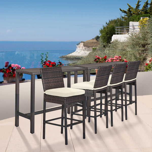 Outdoor Wicker Bar Table – Counter Height Pub Table with Poly Lumber Top