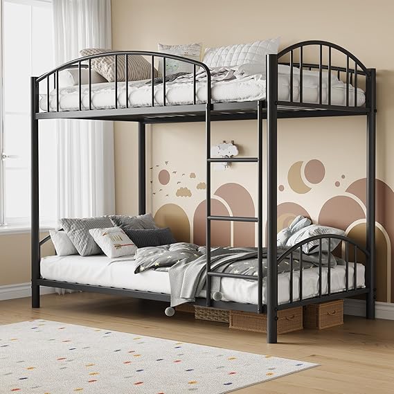 Twin Over Twin Bunk Bed Frame with Guardrail & Safety Ladder