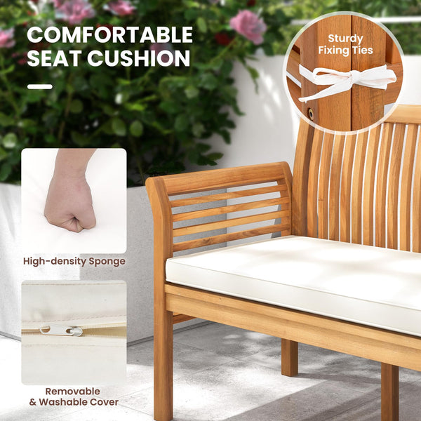 3-Person Acacia Wood Outdoor Bench with Cushion