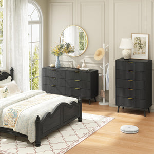 2-Piece Black Fluted Dresser Set with 11 Drawers