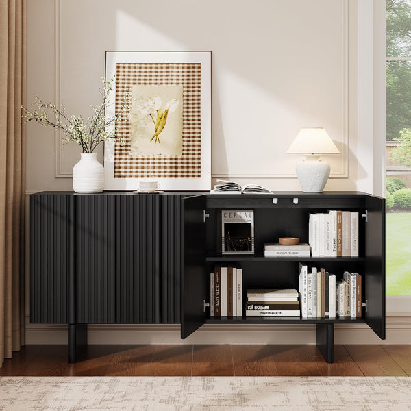 63" Fluted Sideboard Buffet Cabinet with Adjustable Shelves