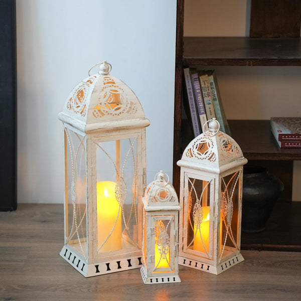 Vintage Metal Candle Lanterns Set of 3 – Indoor & Outdoor Decorative Holders