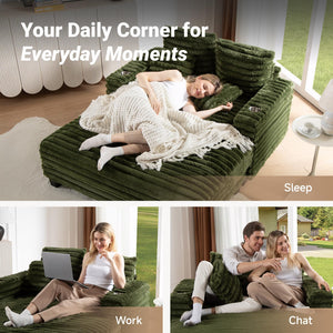 Oversized Chaise Lounge Chair with Wood Frame & Storage