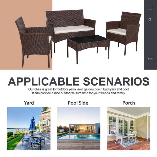 4-Piece Outdoor Wicker Patio Conversation Set