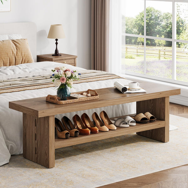 2-Tier Entryway Bench with Shoe Storage