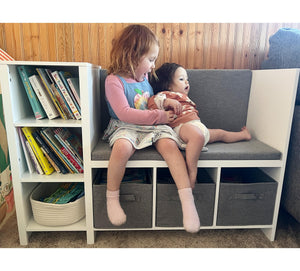 Kids Reading Nook Bench with Bookshelf and Storage Organizer