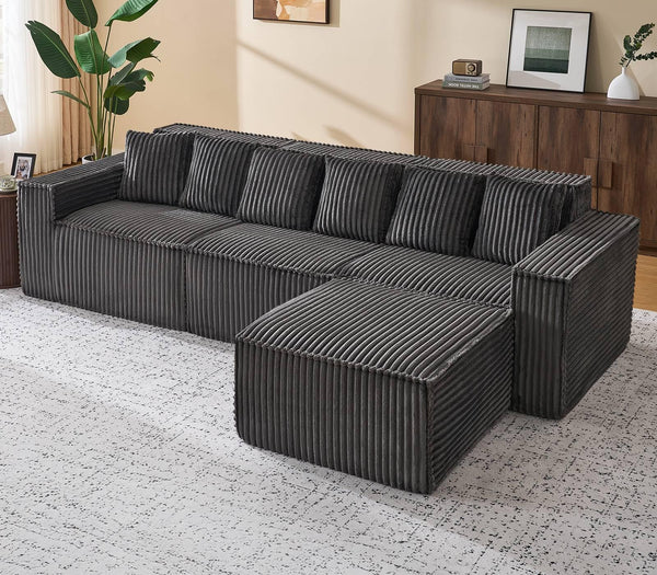 L-Shaped Modular Sectional Sofa – Corduroy, No Assembly