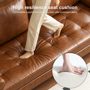 80" Mid-Century Modern Faux Leather 3-Seater Sofa – Brown