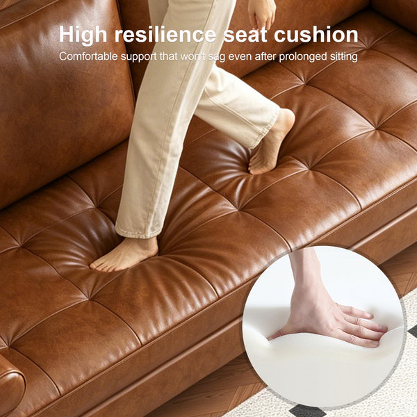 80" Mid-Century Modern Faux Leather 3-Seater Sofa – Brown
