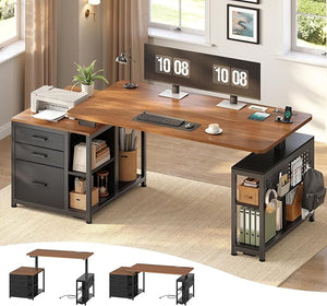 Height Adjustable Standing Desk with Drawers & Power Outlet, 61"