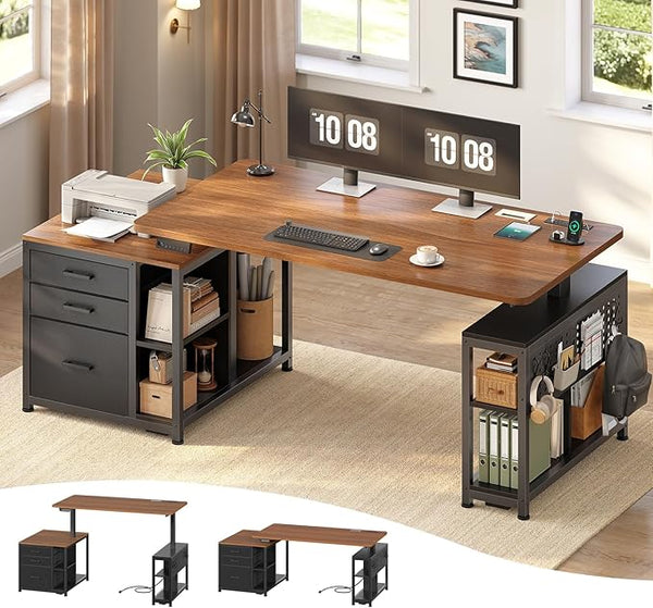 Height Adjustable Standing Desk with Drawers & Power Outlet, 61"