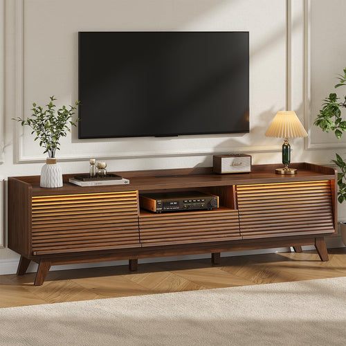 70-Inch Mid-Century TV Stand with LED Lights & Storage