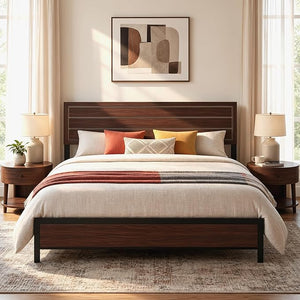 Queen & King Platform Bed Frame with Headboard | Mid-Century Modern