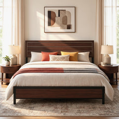King & Queen Platform Bed Frame with Headboard