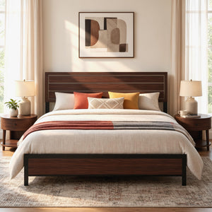 King & Queen Platform Bed Frame with Headboard