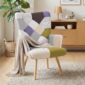 Plaid High Back Accent Chair with Adjustable Feet