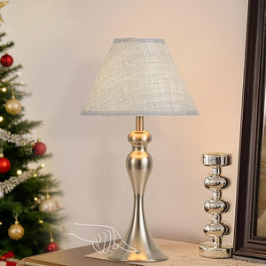 Table Lamp for Bedroom, Cordless Bedside Lamps for Living Room, Touch 3-Way Dimmable Desk Lamp for Night Stands, Rechargeable, Battery Operated Lamp with Fabric Shade for Dorm, Home Office (Nickel)