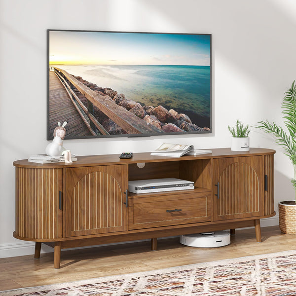 Fluted TV Stand with Drawers & Sliding Doors