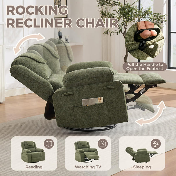 Oversized Swivel Massage Recliner Chair with Heat