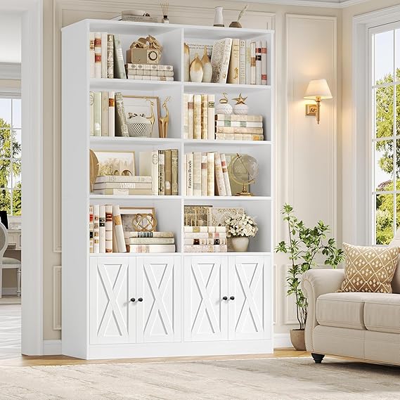 71" Tall Bookshelf with Barn Door & Storage Cabinet