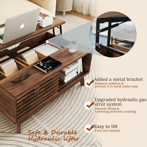 Lift Top Coffee Table with Storage & Sliding Door – Walnut Brown