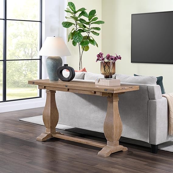 Farmhouse Flip-Top Console Dining Table – Solid Pine Wood
